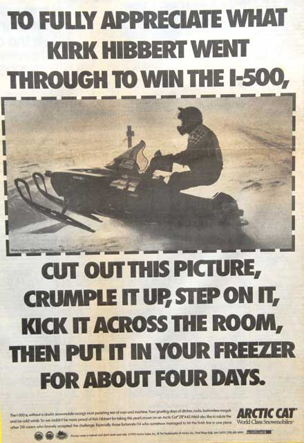 1993 Arctic Cat Kirk Hibbert I-500 Race Win Ad