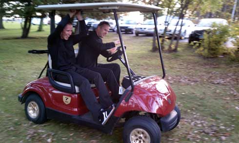 Tucker Hibbert thrashes on a golf cart