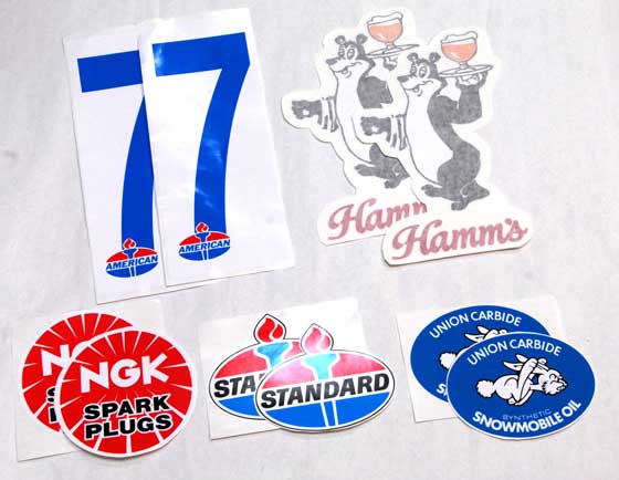Vintage snowmobile decals from the Winnipeg I-500