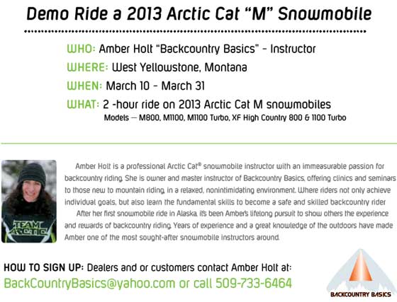 Demo ride a 2013 Arctic Cat M snowmobile in West Yellowstone