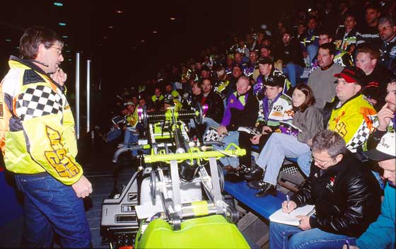 Kirk Hibbert singing Viva Las Vegas at the 1997 Arctic Cat Race School