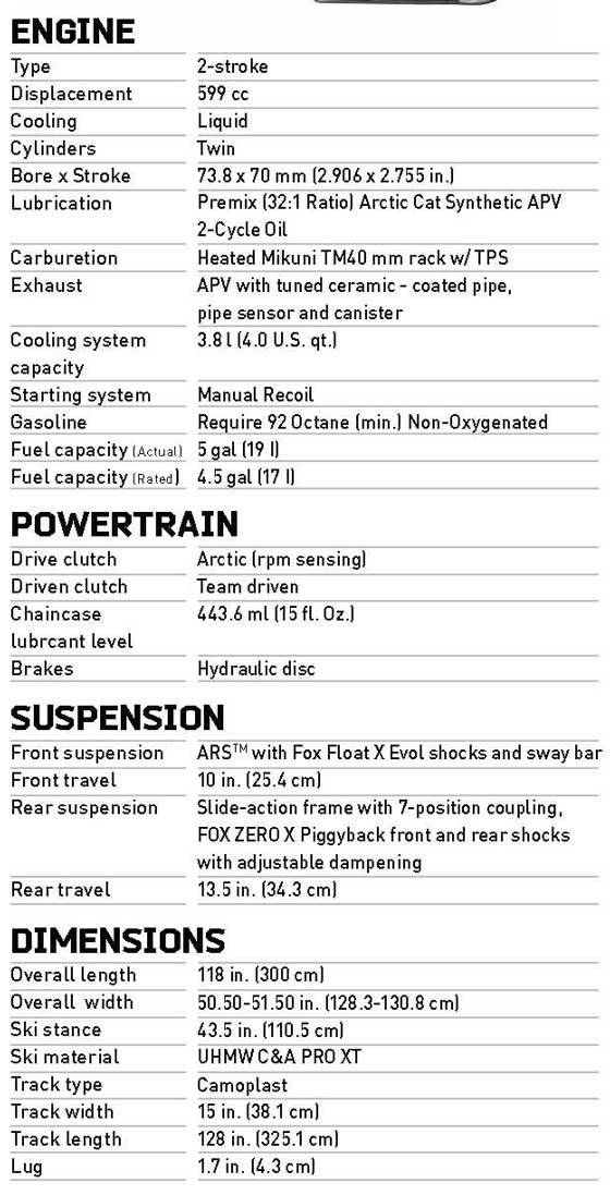 2013 Arctic Cat Sno Pro 600 SX version specifications