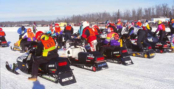 Starting line at Pine Lake cross-country snowmobile race