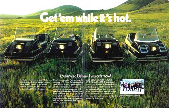 1972 Arctic Cat "Get 'em while it's hot" snowmobile print ad