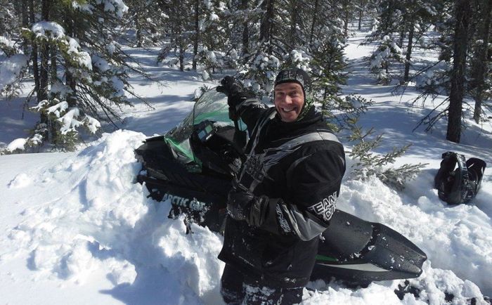 Arctic Cat's Andy Olson is happily stuck on a ZR 6000