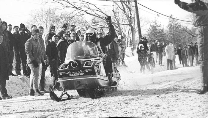 Dale Cormican wins the 1968 I-500 cross-country snowmobile race