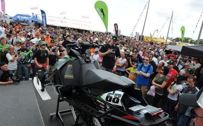 Arctic Cat unveils Tucker Hibbert (Edition F800 snowmobile) at the 2012 Hay Days. Photo by ArcticInsider.com