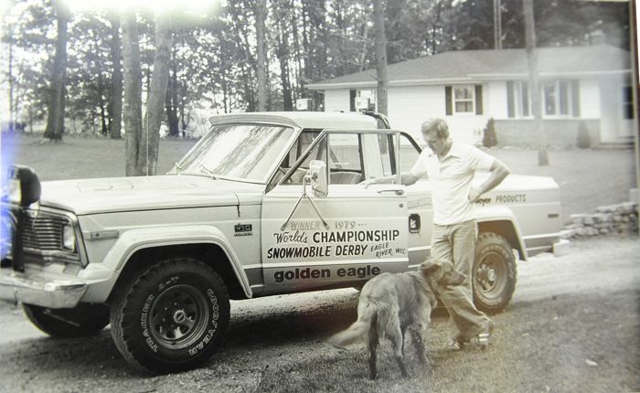 Team Arctic's Bob Elsner with the Jeep he won at the 1979 World Championships.