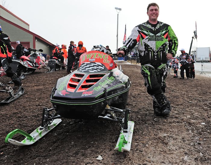 Nate Ewing races a custom 1995 Arctic Cat EXT at the '15 Duluth snocross. Photo by ArcticInsider.com