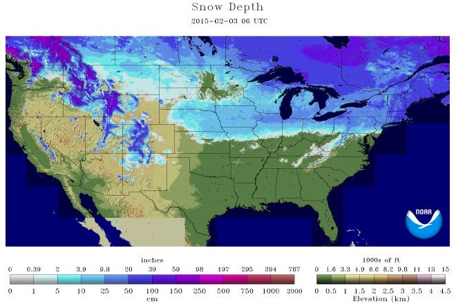Snow Cover in North America 2-3-15