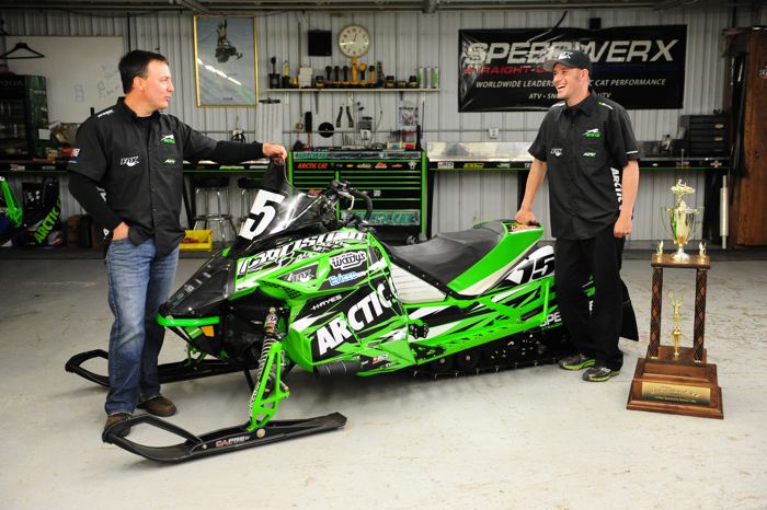 Team Arctic's Brian Dick and Wes Selby with 2015 Soo 500 sled. Photo by ArcticInsider.com