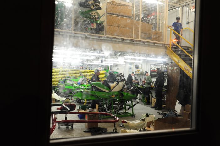 Building the 2015 Soo 500 sleds in the Team Arctic Race Shop. Photo by ArcticInsider.com