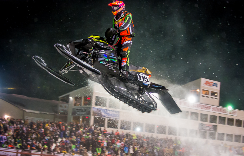 Dave Joanis wins Eagle River Friday Night Snocross. Photo by Lissa.