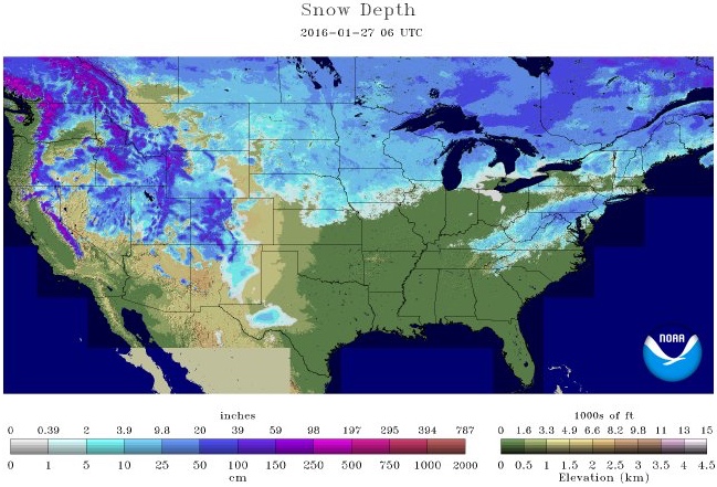 Snow Depth report 1-27-16