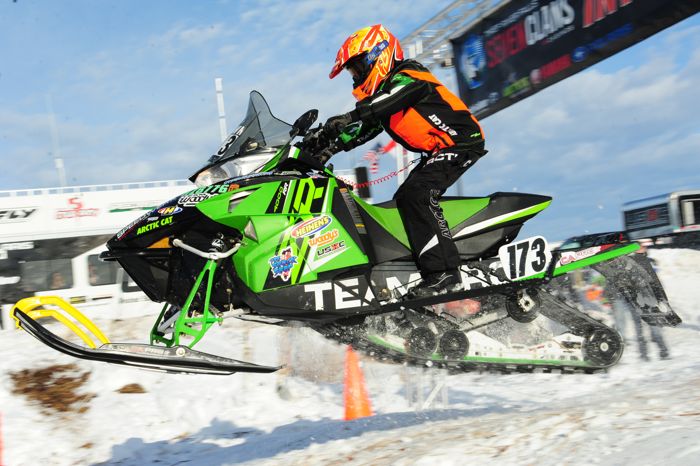 Arctic Cat racer Paul Brown wins in Warroad. Photo by ArcticInsider.com