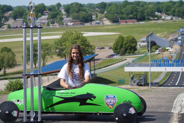 Stephanie Getz and her Soap Box Derby racer.
