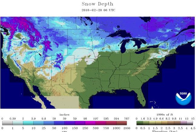 Snow Depth report for 2-20-18