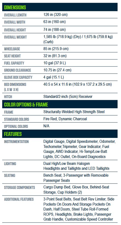 2018 Prowler Pro Specifications