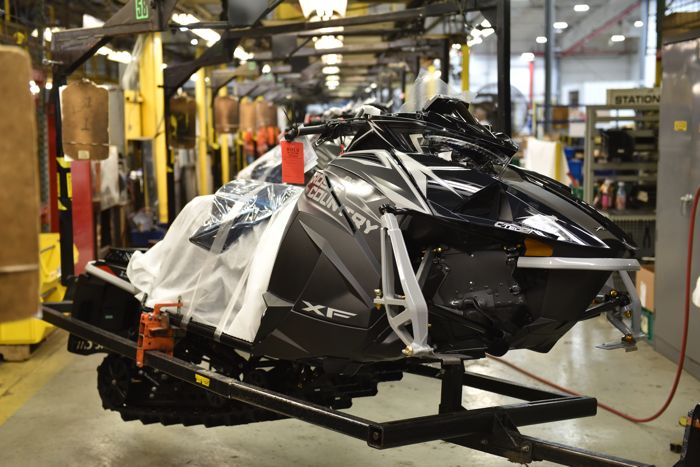 2019 Arctic Cat XF 8000 Cross Country models on the assembly line. Photo by ArcticInsider.com