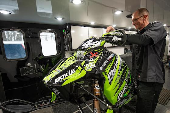 Aaron Scheele preps a Christian Brothers Racing sled with Octane Ink graphics wrap