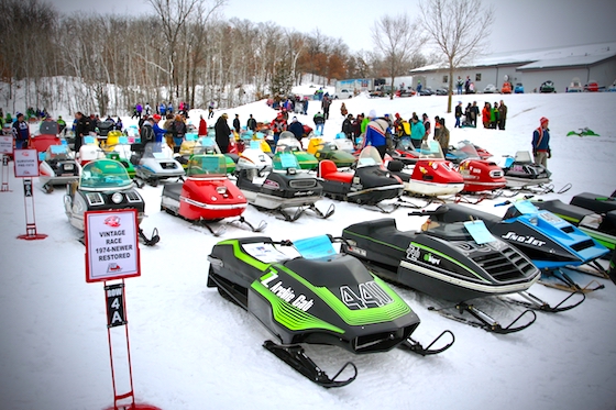 Sunday has one of the finest judged snowmobile displays anywhere. Pictured is a small sample of sleds on display. Photo: Pat Bourgeois Mn Snowmobiler Magazine