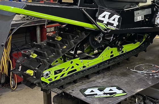A shot of the updated 2021 ZR6000R SX skidframe with improved front arm and rails