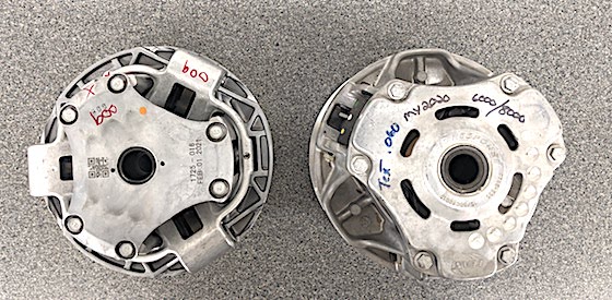 Overhead view of New ADAPT Drive Clutch on Left compared to Current TEAM Drive Clutch (Right)