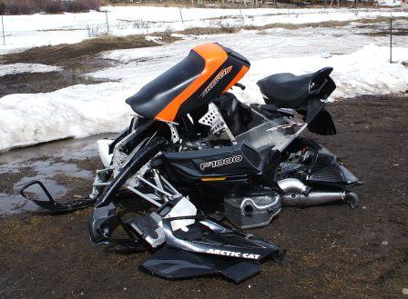 This crashed Arctic Cat F1000 is for your viewing pleasure